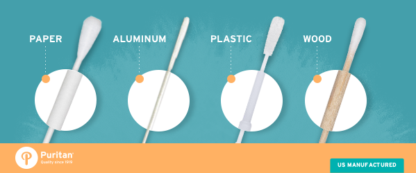 Swab handle materials comparing paper, aluminum, plastic and wood